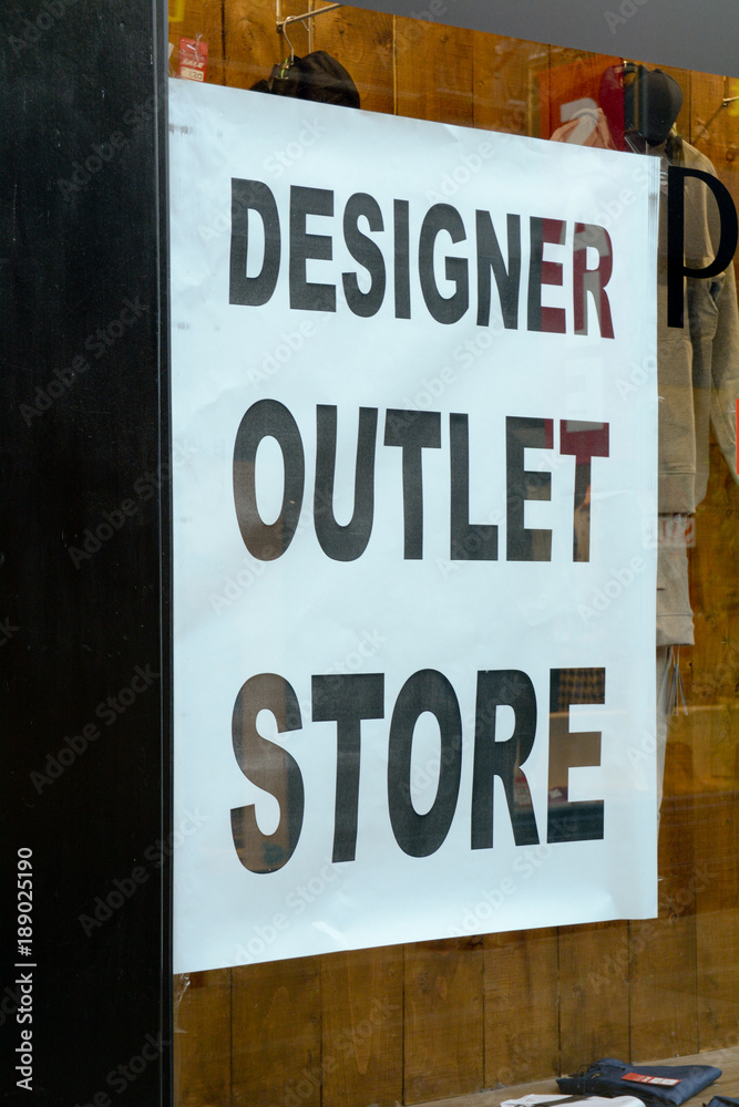 Designer Outlet Store sign in shop window
