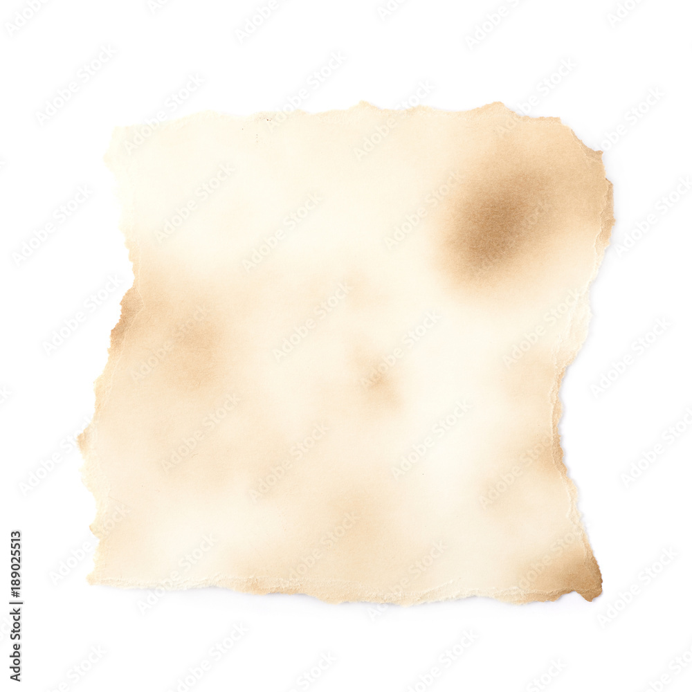 Burnt paper sheet isolated