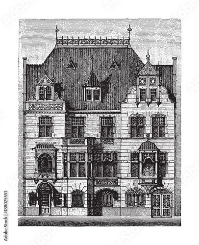 Old german house / Vintage illustration from Meyers Konversations-Lexikon 1897 