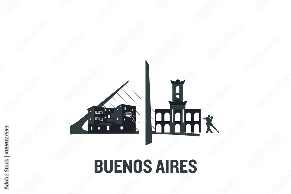 Illustration made with icons of most important buildings in Buenos Aires. Flat vector design.