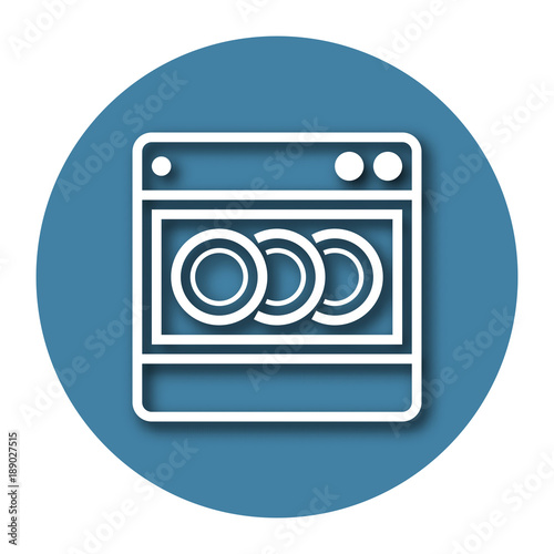 Line icon of dishwashing machine with shadow. EPS 10