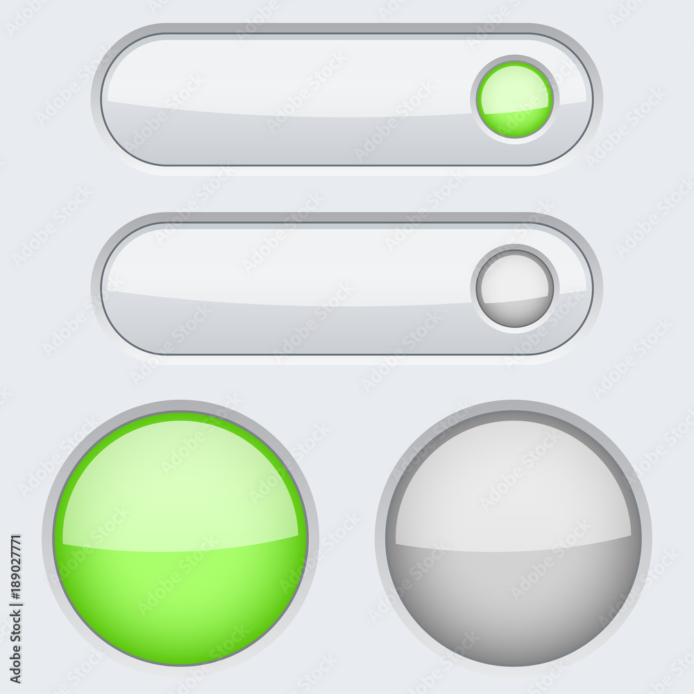 White green round and oval buttons. Normal and Active White green round and oval buttons. Normal and Active