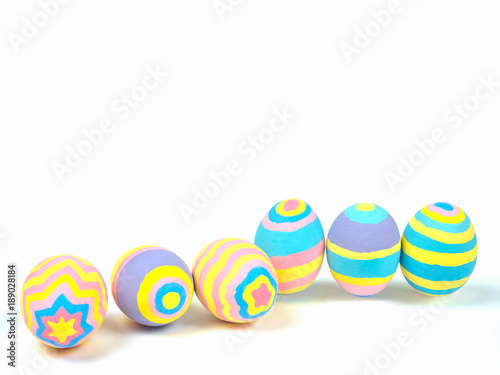 Painted easter eggs isolated on white background with clipping path, concept for Easter
