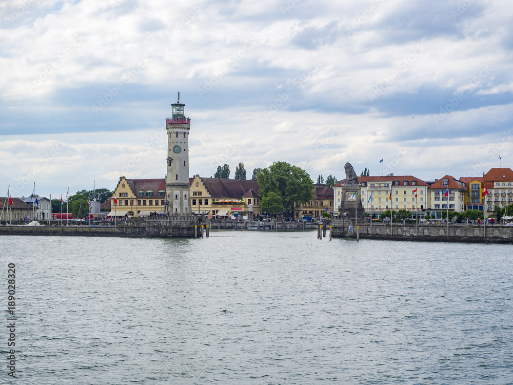 View to historic harbor of Lindau at the lake Bodensee in Bavaria, Germany View to historic harbor of Lindau at the lake Bodensee in Bavaria, Germany