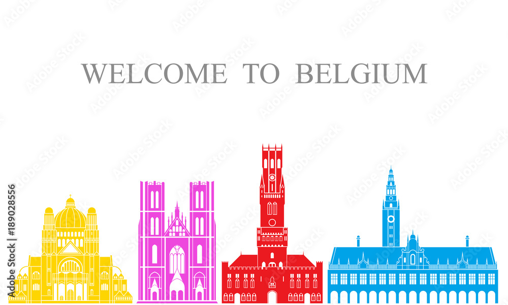 Belgium set.  Isolated Belgium architecture on white background
