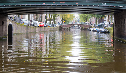 Typical canal in Amsterdam, Netherlands