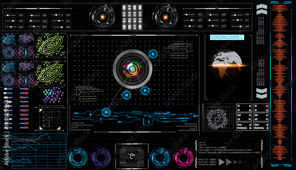 Fototapeta premium HUD Futuristic The set of graphs and charts. Statistics and data. Abstract Virtual Control Panel Layout Texture Concept Design.