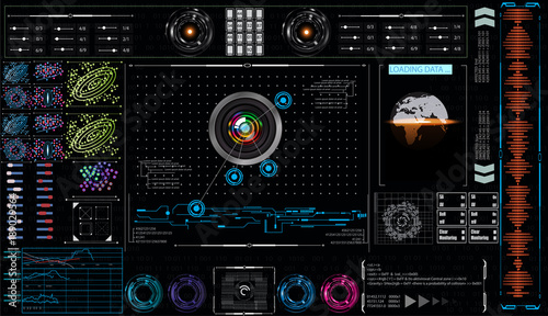 HUD Futuristic The set of graphs and charts. Statistics and data.  Abstract Virtual Control Panel Layout Texture Concept Design.