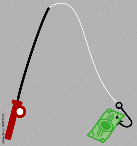 a fishing rod picking up a banknote