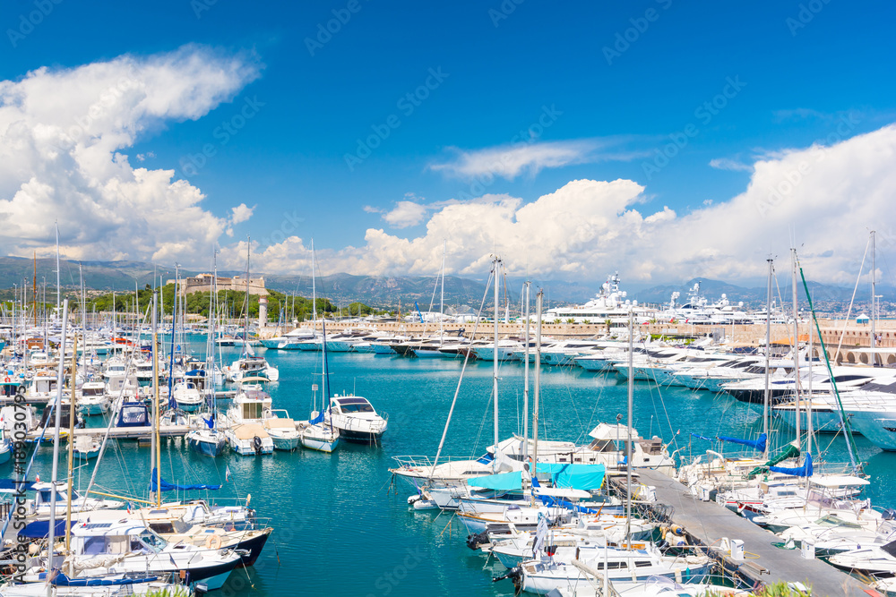 luxury marina in Antibes on french riviera, cote d'azur, France