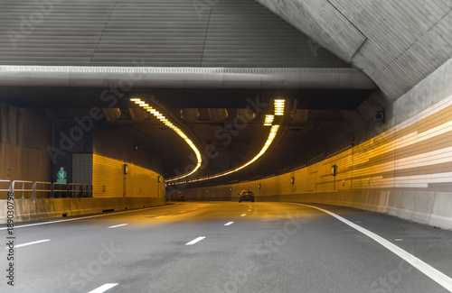 illuminated highway tunnel