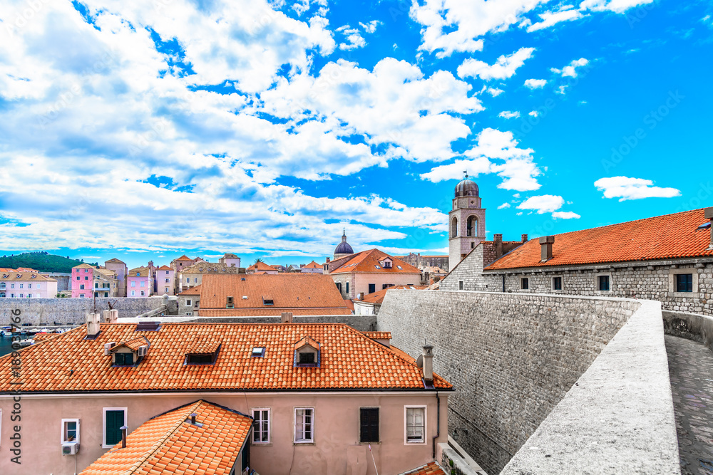 Dubrovnik scenery architecture culture. / Amazing scenery in picturesque old town Dubrovnik, famous sightseeing spot in Southern Croatia, Mediterranean.