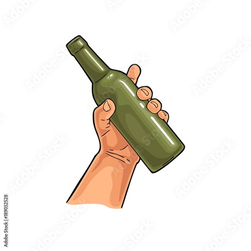 Man and woman hands holding, clinking with beer glass, bottle