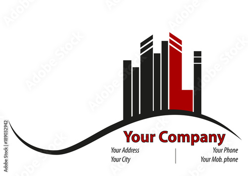 Business visit card with buildings on the hills