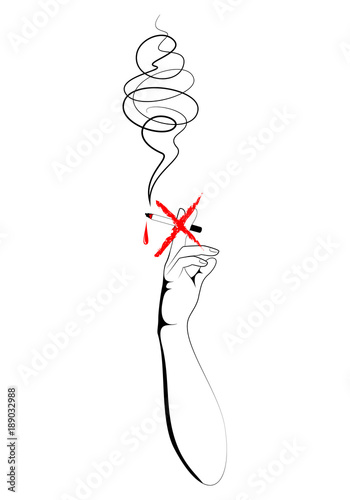 No smoking. Human hand holding a cigarette drawing sketch. No tobacco day concept vector illustration isolated on white background.