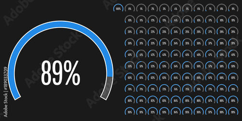 Set of circular sector percentage diagrams from 0 to 100 ready-to-use for web design, user interface (UI) or infographic - indicator with blue