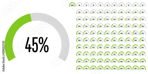 Set of circular sector percentage diagrams from 0 to 100 ready-to-use for web design, user interface (UI) or infographic - indicator with green