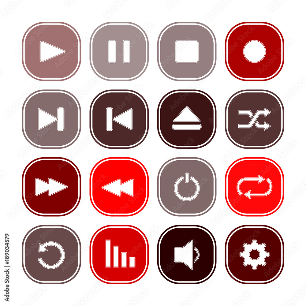 Set of monochrome icons with media player symbols for your design Set of monochrome icons with media player symbols for your design