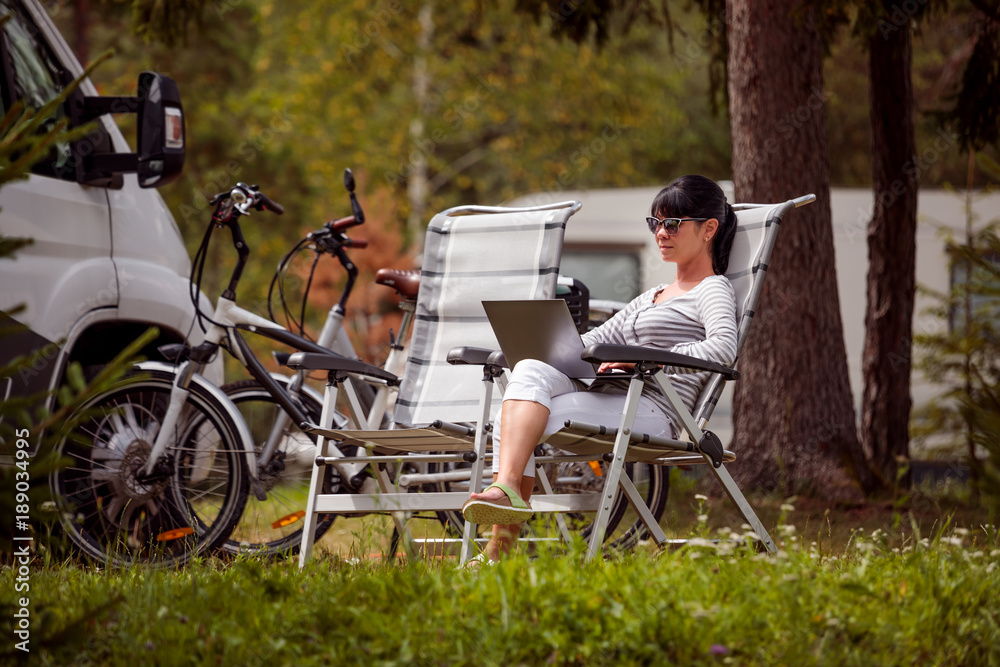 Family vacation travel, holiday trip in motorhome RV