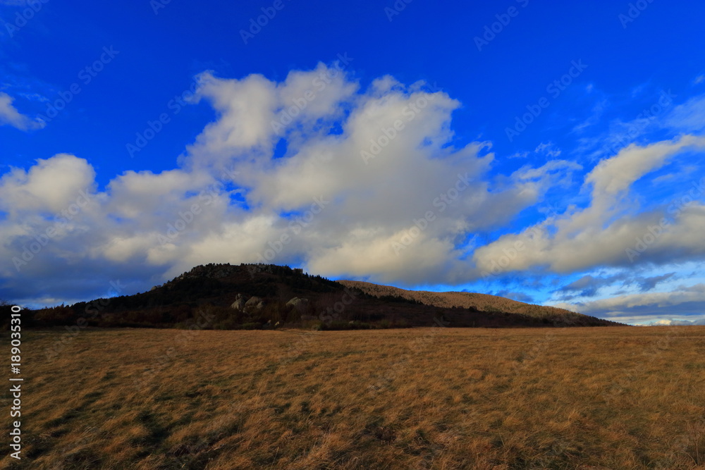 landscape and cloudy sky in Pyrenees. Occitanie in south of France