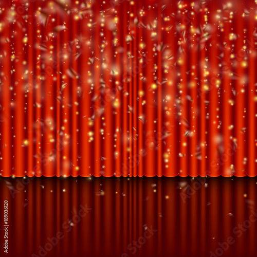 Spotlight on red curtain with glitter light. EPS 10 vector