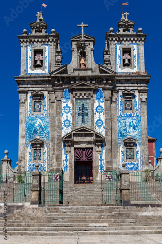 Santo Idelfonso Church with blue facade at Porto, Portugal. photo