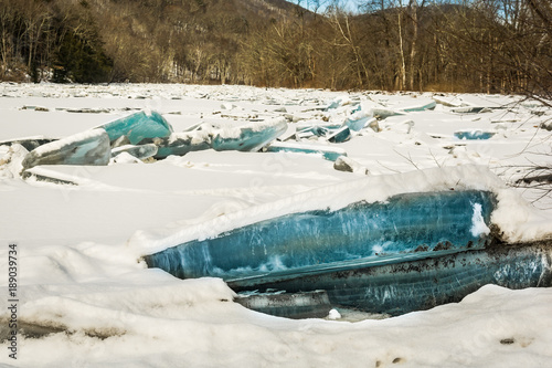 Blue Ice on an Ice Jam on the Housatonic River photo