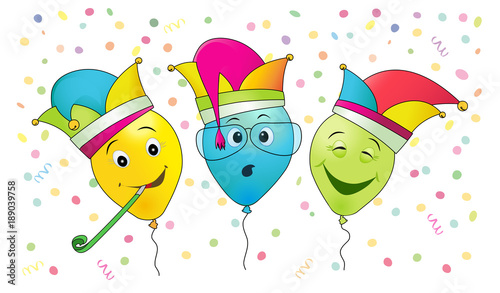 Faschings Party Banner,
Lustige Faschings Luftballons,
Vektor Illustration isoliert auf weißem Hintergrund
