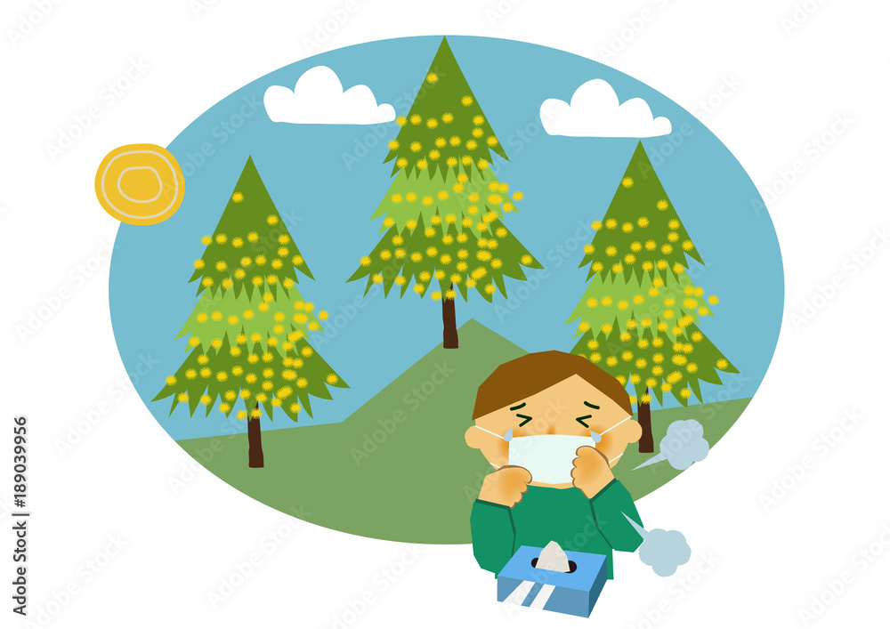 スギ花粉と花粉症の人物のイラスト Stock Vector Adobe Stock