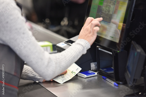 Canvastavla caisse travail argent euro cash commerce electronique