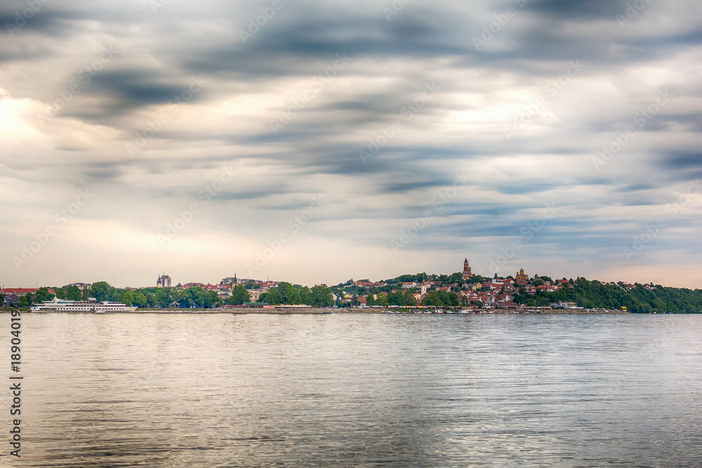 Belgrade, Serbia May 19, 2016: Panorama of Zemun and the famous Gardos seen over the river Danube