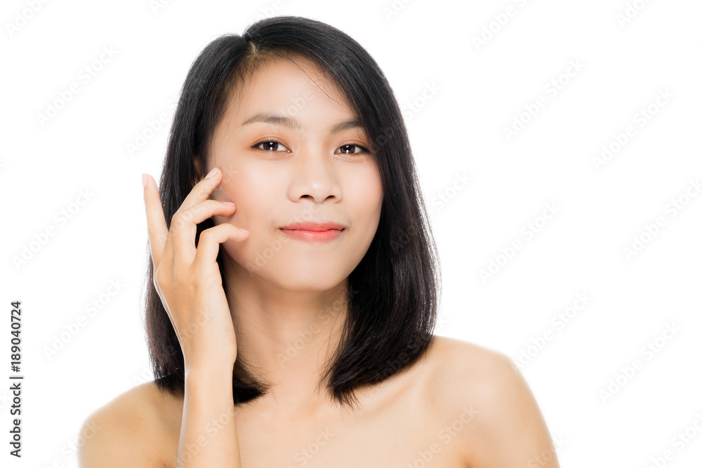 Beautiful woman face close up portrait studio on white background Beautiful woman face close up portrait studio on white background