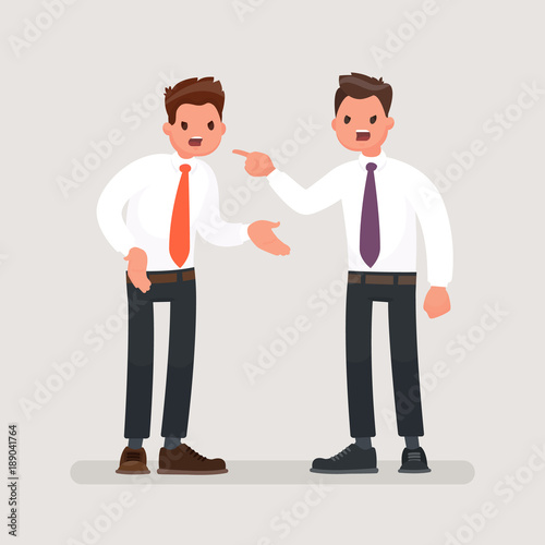 Conflict at work. Office workers to fight. Business discord. Vector illustration in a flat style