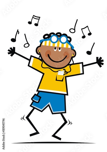 Teenager and music note, funny vector illustration