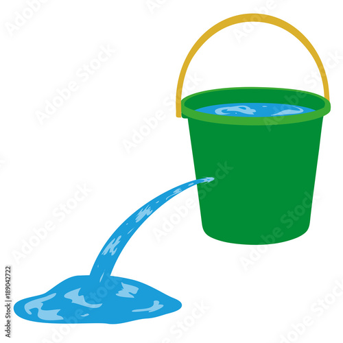 Water is poured out of a hole in a bucket