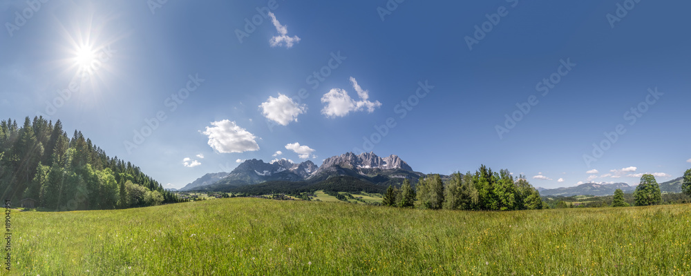 Obraz premium Sommerpanorama mit einer saftigen grünen Wiese in St. Johann