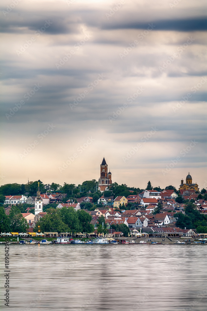 Belgrade, Serbia May 19, 2016: Panorama of Zemun and the famous Gardos seen over the river Danube