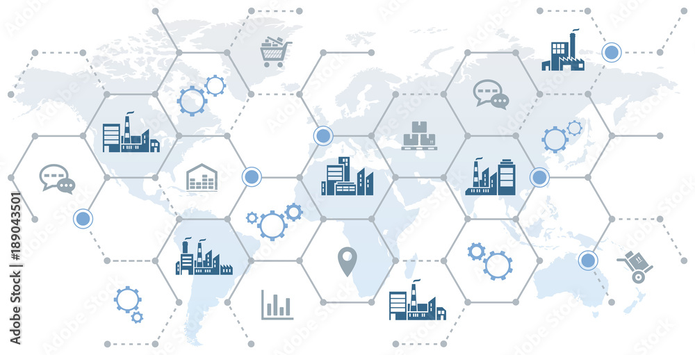 Obraz premium global company network - growth, trade & logistics - vector illustration