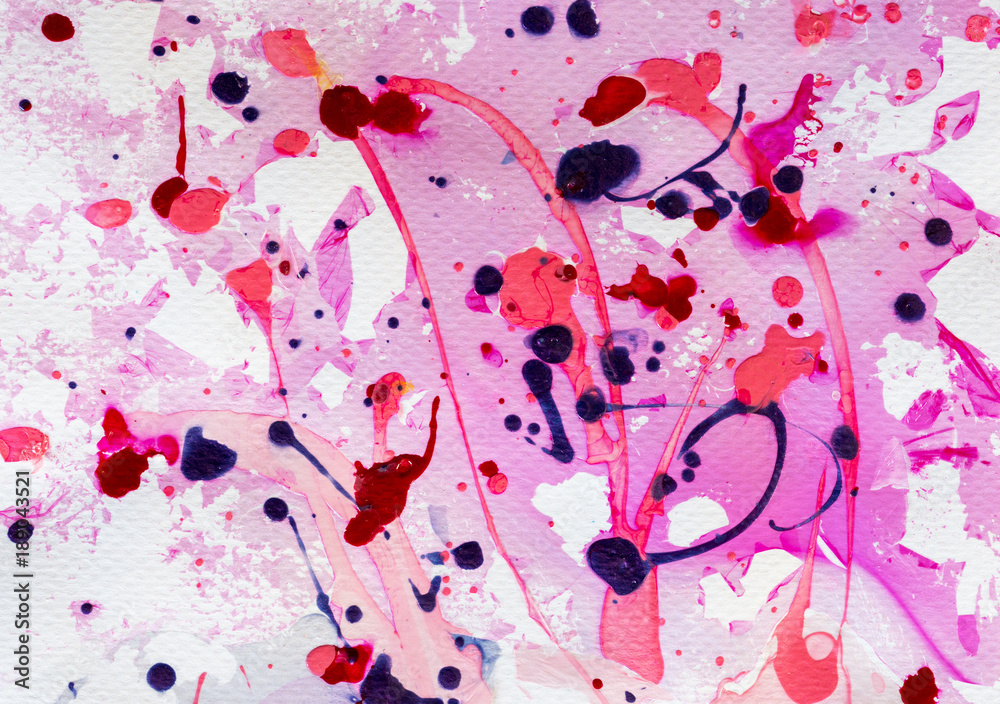 Colorful ink splashes on white paper abstract texture background.
