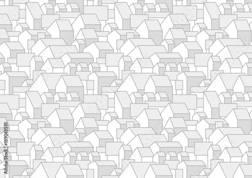 attern or background with cartoon houses with gable roofs. City, town, village landscape. Horizontal