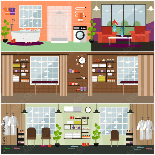 Vector set of spa interior concept posters, banners