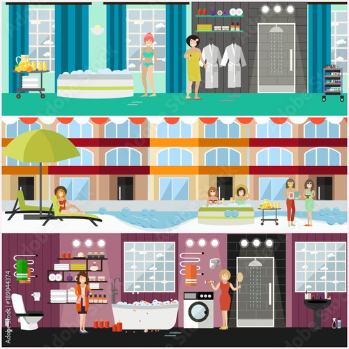 Vector set of spa aqua therapy concept posters, banners