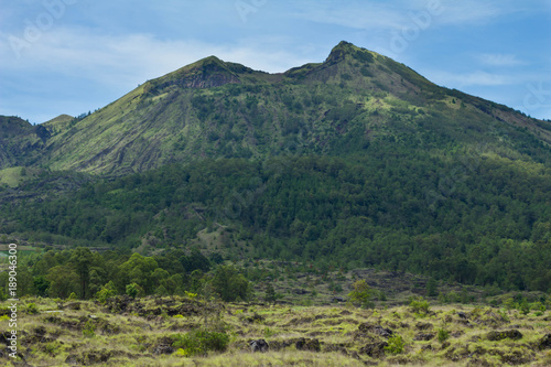Closeup view of beautiful active volcano Batur in Bali, Indonesia