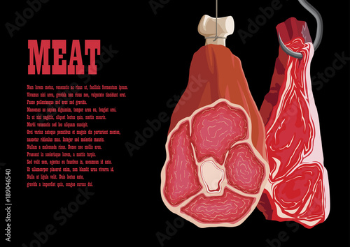 Illustration, painted meat hanging on a hook
