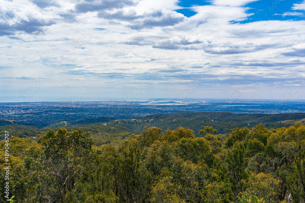 Panoramic aerial landscape view of Adelaide city, South Australia