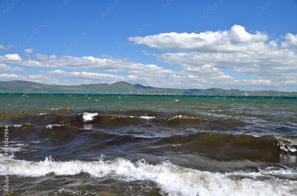 View of Lake of bracciano. The lake is a volcanic origin crater lake and the second largest lake in Lazio Italy. View of Lake of bracciano. The lake is a volcanic origin crater lake and the second largest lake in Lazio Italy.
