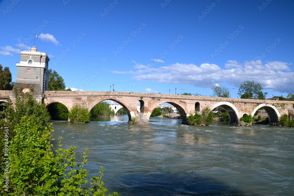Milvian Bridge on river Tiber in Rome
