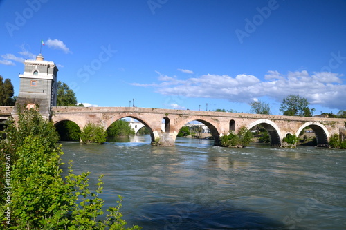 Milvian Bridge on river Tiber in Rome 