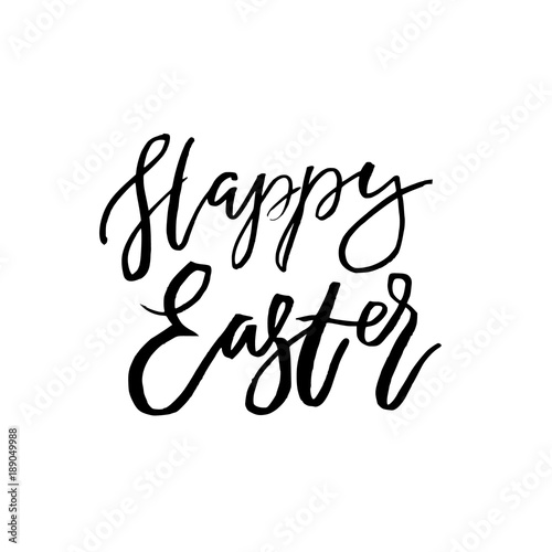 Happy Easter card with calligraphy text. Vector Template for Greetings, Congratulations, Prints, Invitations, Photo overlays. Hand lettering design for Holiday Poster