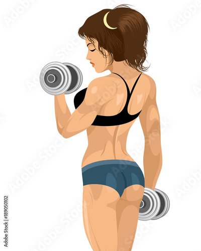 Sporty girl with dumbbells